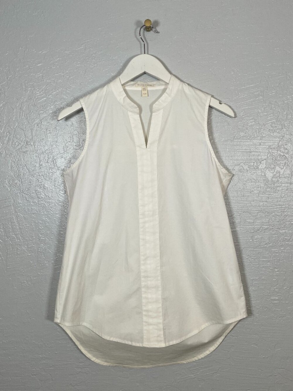 Eileen Fisher Women Petite PS White Sleeveless Blouse V-Neck Organic Cotton